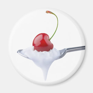 Spoon of cherry yogurt magnet