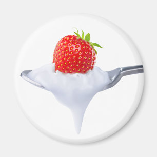 Spoon of strawberry yogurt magnet