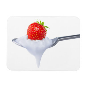 Spoon of strawberry yogurt magnet