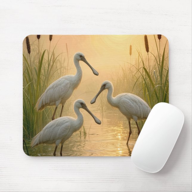 Spoonbill Birds In Wetland Mouse Mat (With Mouse)