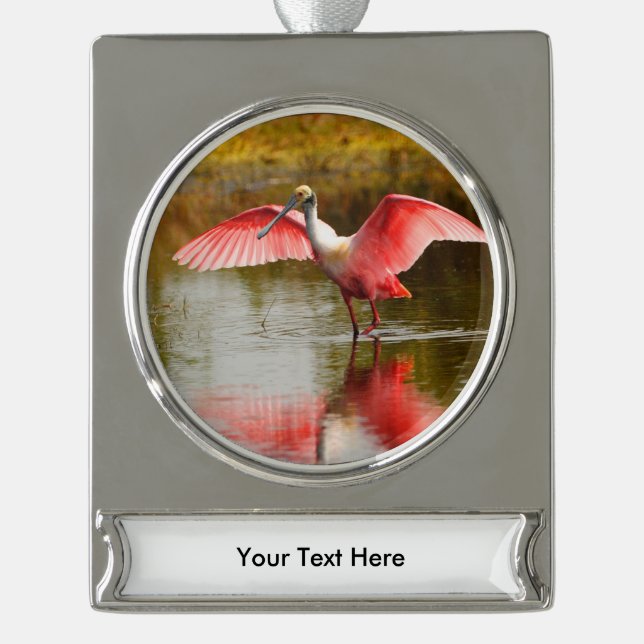 spoonbill silver plated banner ornament (Front)