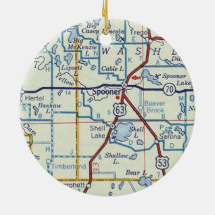 Spooner WI Map Ceramic Tree Decoration
