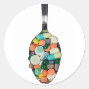 Spoonful of pills classic round sticker
