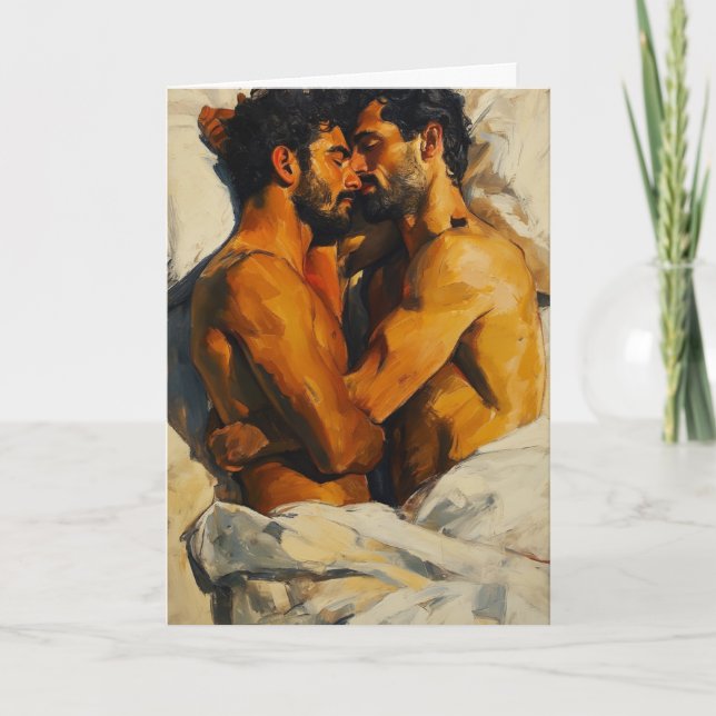 Spooning Embrace in Sunlit Bed Card (Front)