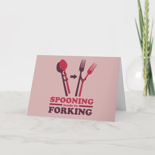 Spooning Leads to Forking Love Romance Card (Front)