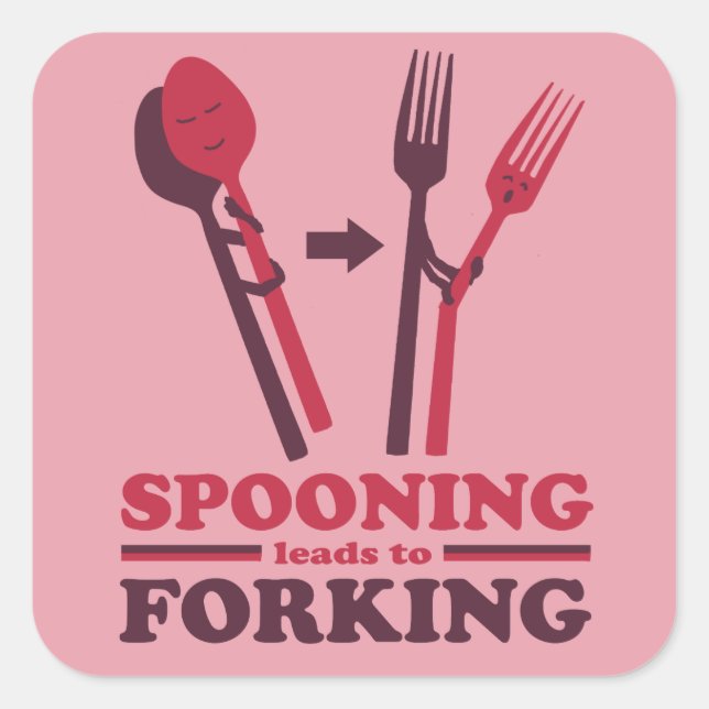 Spooning Leads to Forking Love Romance Square Sticker (Front)