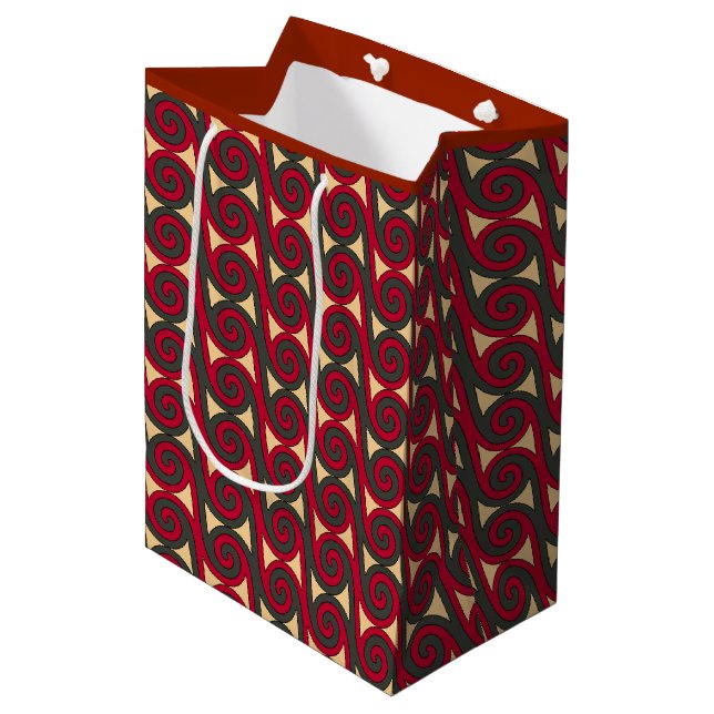 Spooning Swirls in Red, Green and Gold Medium Gift Bag (Front Angled)