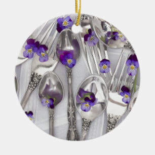 spoons and forks with violets ceramic tree decoration