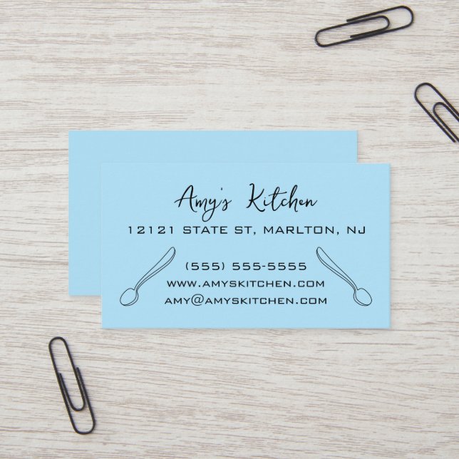 Spoons Pastel Blue Business Cards (Front/Back In Situ)