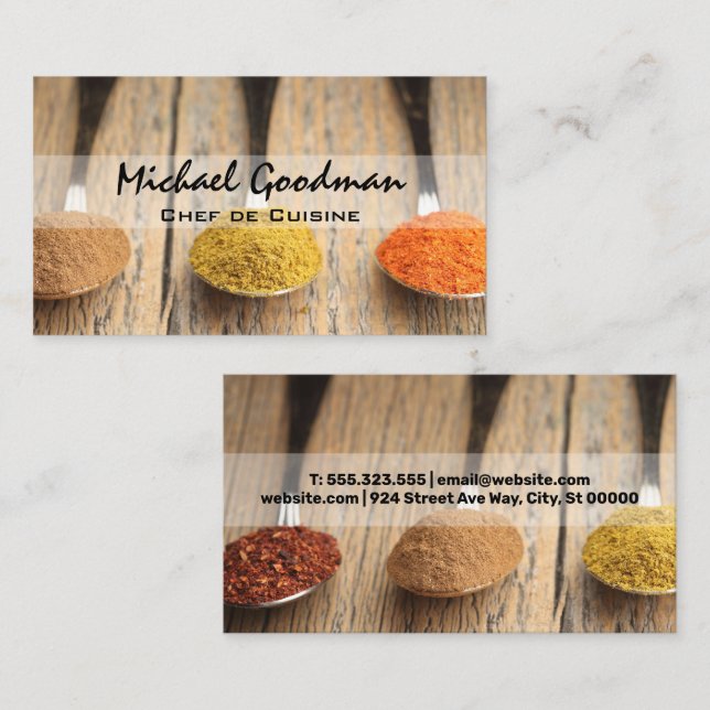 Spoons & Spices on Wooden Table Business Card (Front/Back)