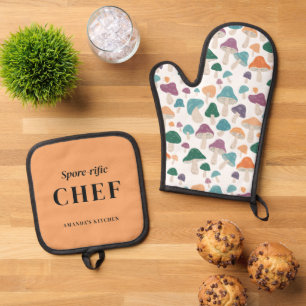 Spore-rific Chef Orange Mushrooms Cute Funny Gift Oven Mitt & Pot Holder Set