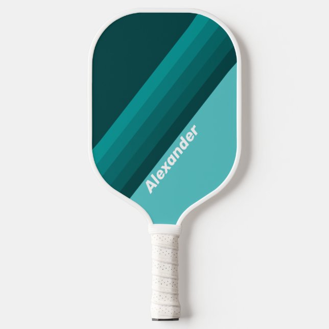 Sport Aqua Fade Stripes with Name Pickleball Paddle (Front)