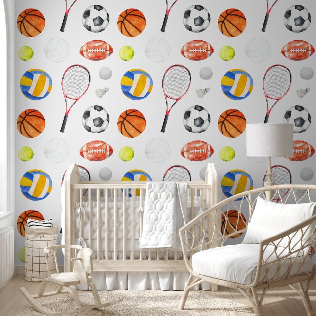 Sport Athletic Balls Kid Room Nursery Peel & Stick Wallpaper (Kids)