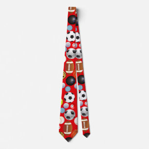 Sport Balls Pattern. B.Red BG Tie