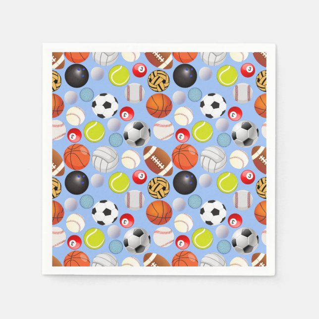 Sport Balls Pattern Lblue BG Napkin (Front)