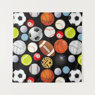 Sport Balls Pattern Size2 Black BG Tapestry