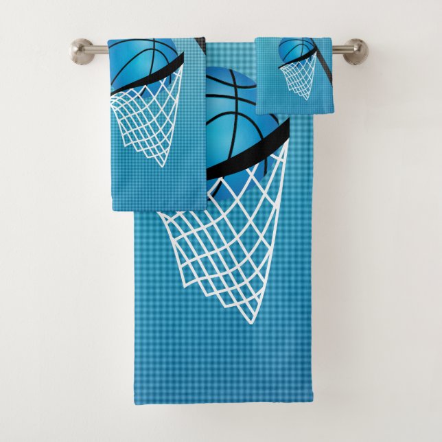 Sport 🏀 Basketball - Light Blue | Personalize Bath Towel Set (Insitu)