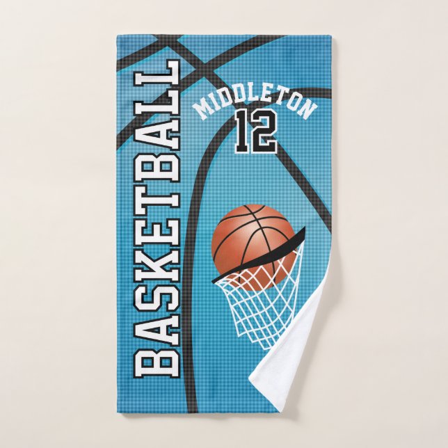 Sport 🏀 Basketball on Baby Blue Background Hand Towel (Hand Towel)