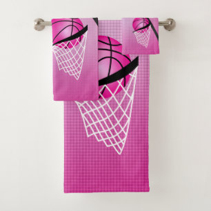 Sport 🏀 Basketball - Pink   Personalise Bath Towel Set