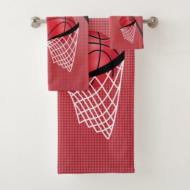 Sport 🏀 Basketball - Red | Personalise Bath Towel Set (Insitu)