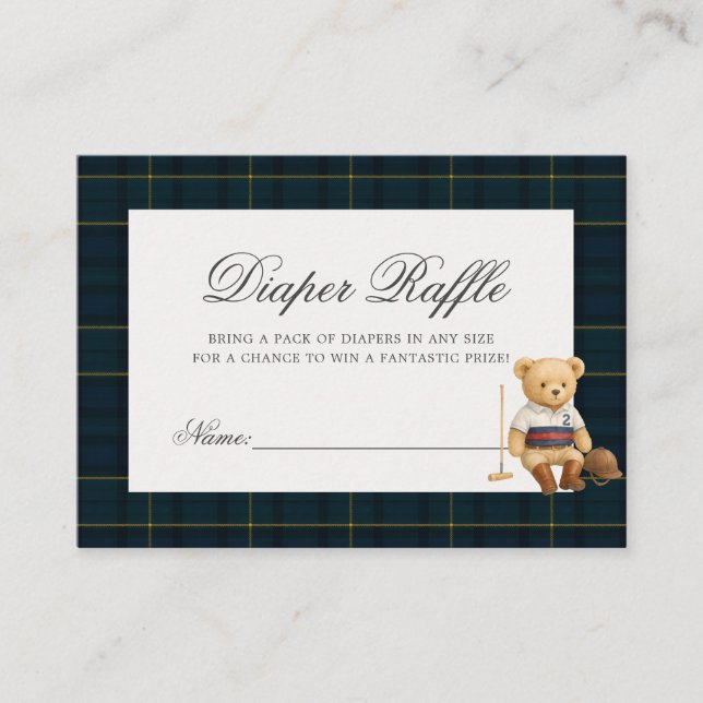 Sport Bear Baby Shower Diaper Raffle Enclosure Card (Front)