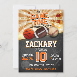 Sport birthday invite Basketball Baseball Football