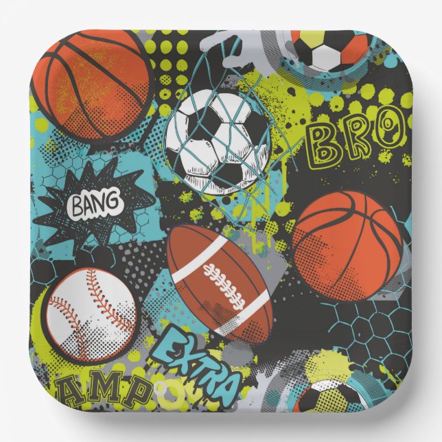 Sport Birthday Party I Sport Balls Paper Plate (Front)