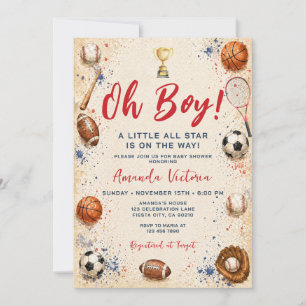 Sport Boy Ball All Star Themed Party Baby Shower Invitation