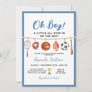 Sport Boy Ball All Star Themed Party Baby Shower Invitation