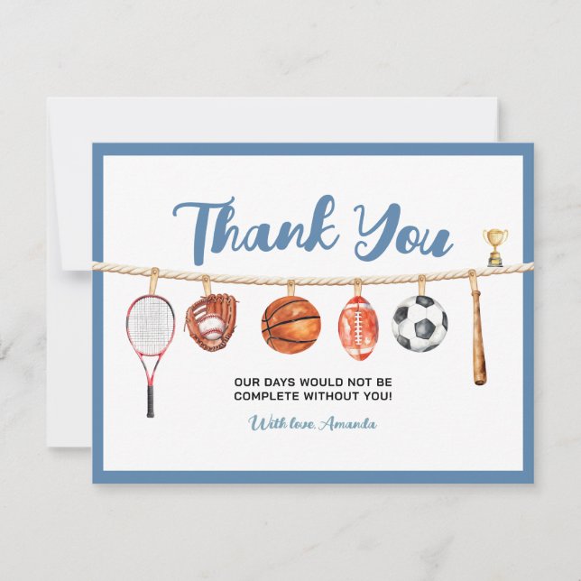 Sport Boy Ball All Star Themed Party Baby Shower Thank You Card (Front)