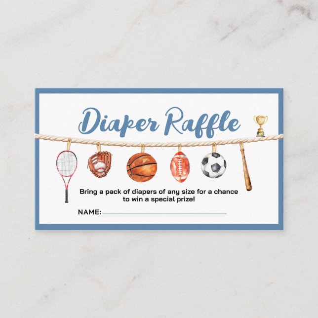 Sport Boy Ball All Star Themed Party Diaper Raffle Enclosure Card (Front)