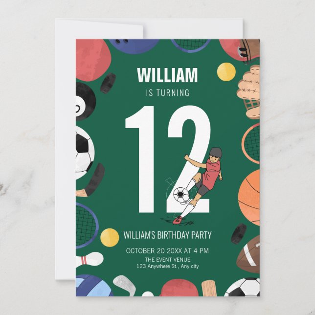 Sport boy birthday invitation (Front)