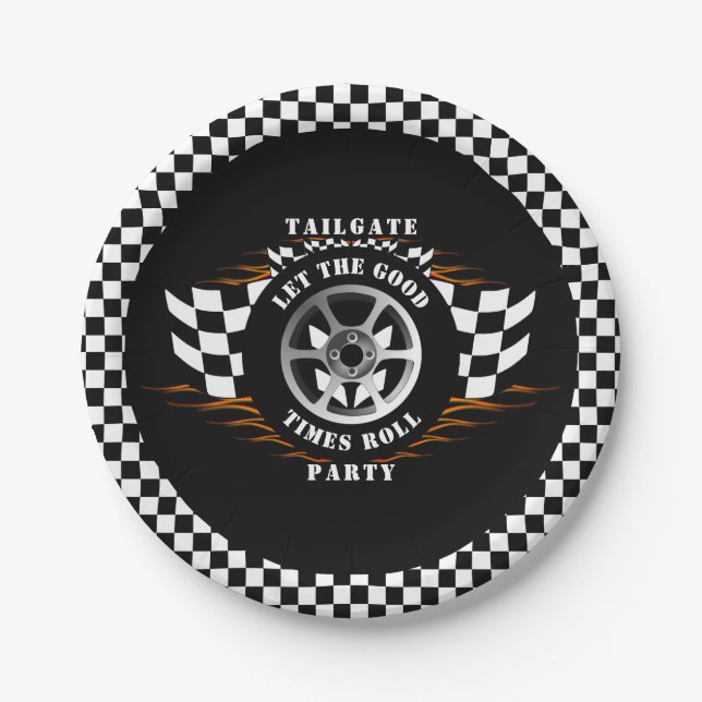 Sport Car Racing Chequered Party Tailgate Supplies Paper Plate (Front)
