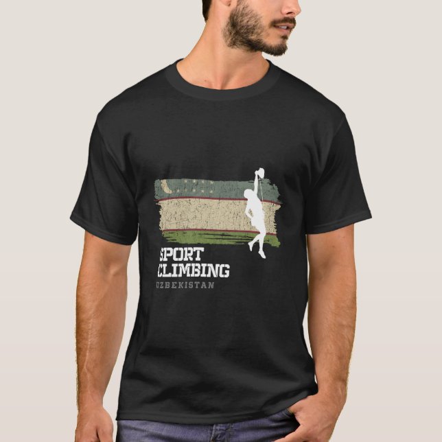 Sport Climbing Uzbekistan Climber Bolted Climbing T-Shirt (Front)