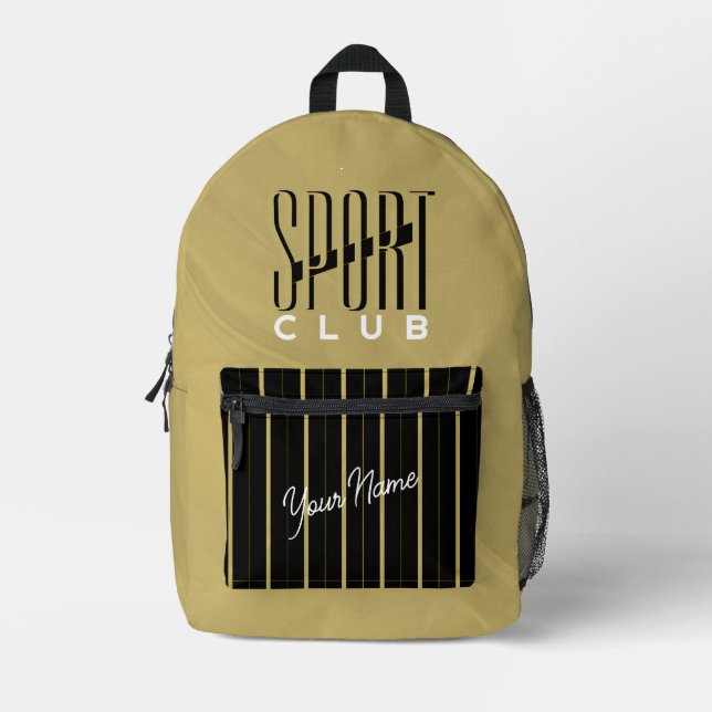 Sport Club Beige Black Printed Backpack (Front)
