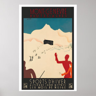 Sport D'Hiver Montgenèvre France Vintage Ski Poster