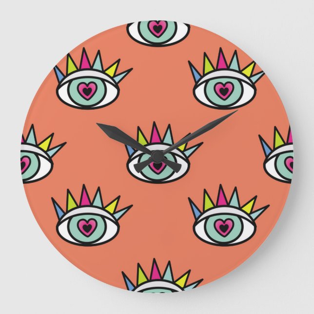 Sport eyes pattern, psychedelic vintage. large clock (Front)
