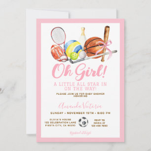 Sport Girl Ball All Star Themed Party Baby Shower Invitation