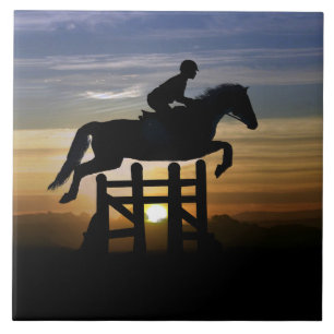 Sport Horse Jumping with Rider Art Tile