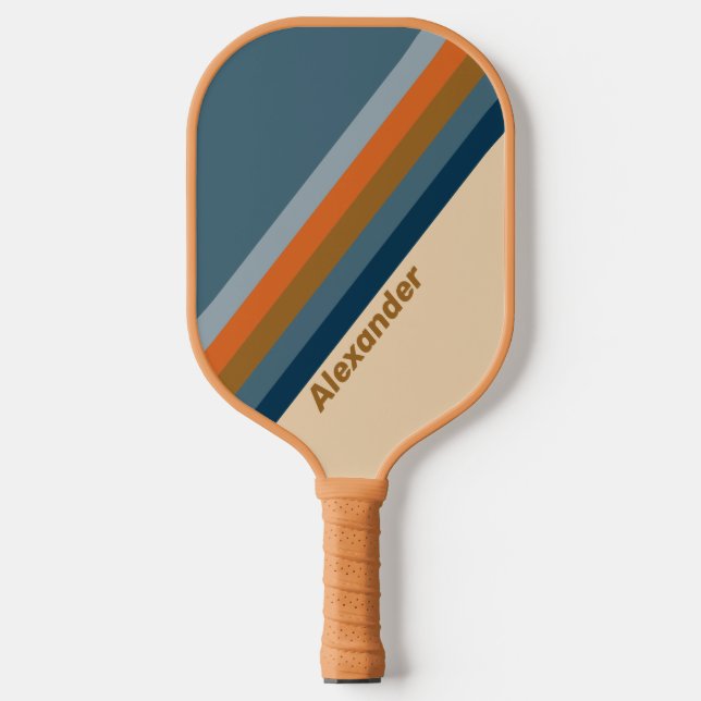 Sport Indigo Horizon Stripes with Name Pickleball Paddle (Front)