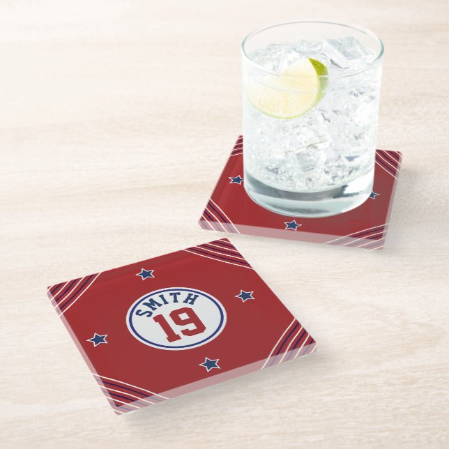 Sport Inspired Red & blue glass coaster (Angled)