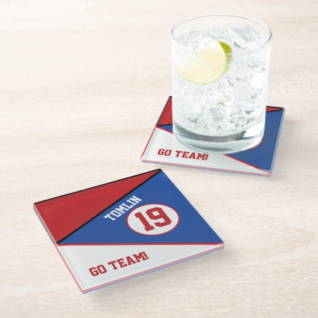 Sport Inspired Red & Blue glass coaster (Angled)