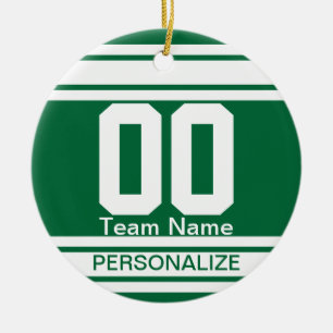 Sport Jersey White Stripes   DIY Text   Dark Green Ceramic Tree Decoration
