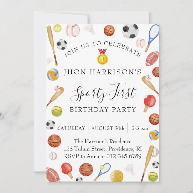 Sport Kids Modern Birthday Party Invitation (Front)