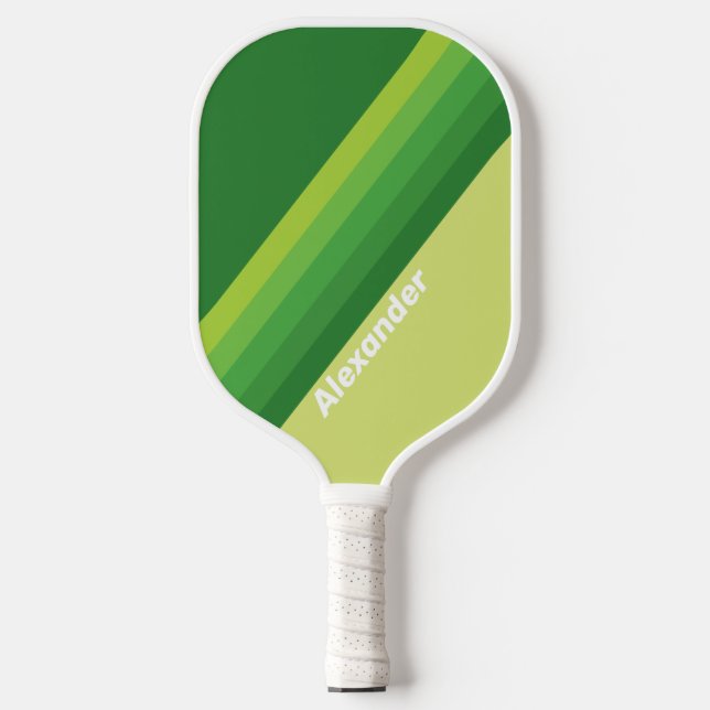 Sport Lily Pad Green Stripes with Name Pickleball Paddle (Front)