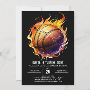 Sport Net Orange Basketball Birthday Invitation