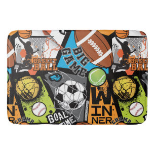 Sport Pattern With Balls Bath Mat