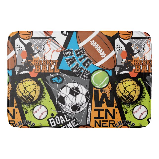 Sport Pattern With Balls Bath Mat (Front)