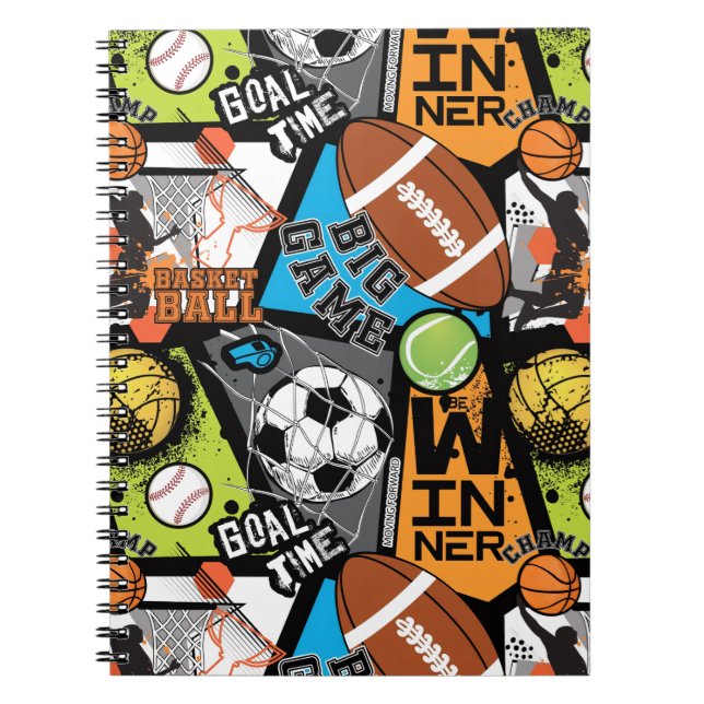 Sport Pattern With Balls Notebook (Front)