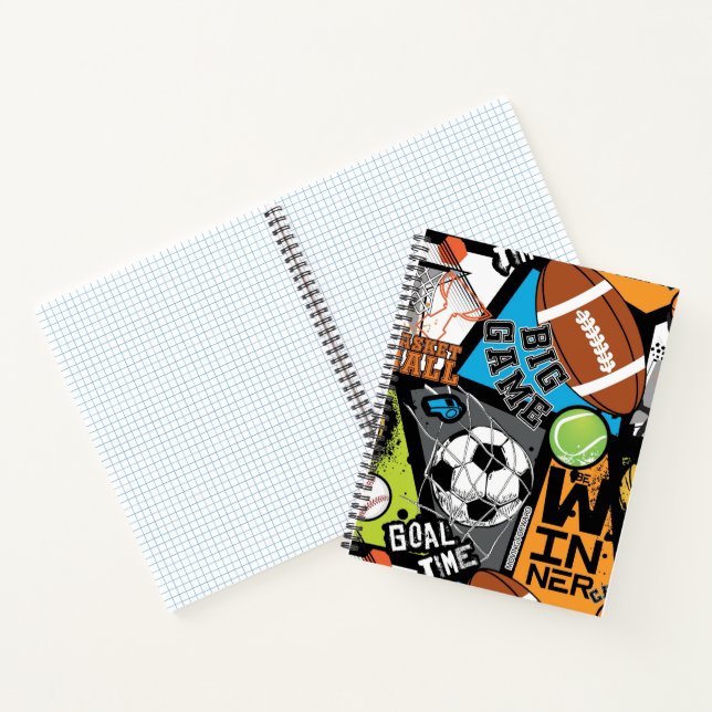 Sport Pattern With Balls Notebook (Inside)